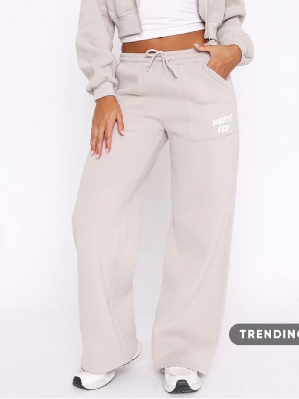 White Fox Boutique Wide Leg Sweatpants in Light Gray